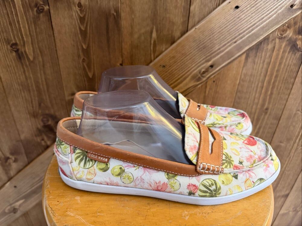 Cole Haan Pinch Maine Classic Women's 9.5B Floral Canvas Penny Loafers Grand.OS